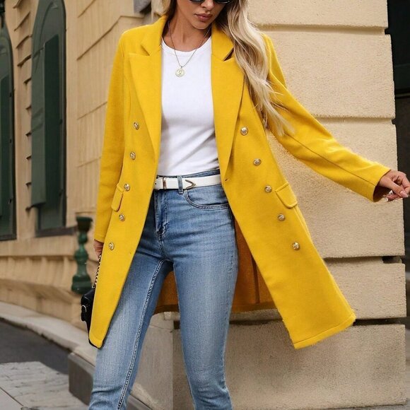 Yellow Women's French Button detailed long sleeved Jacket  Coat - Picture 3 of 6